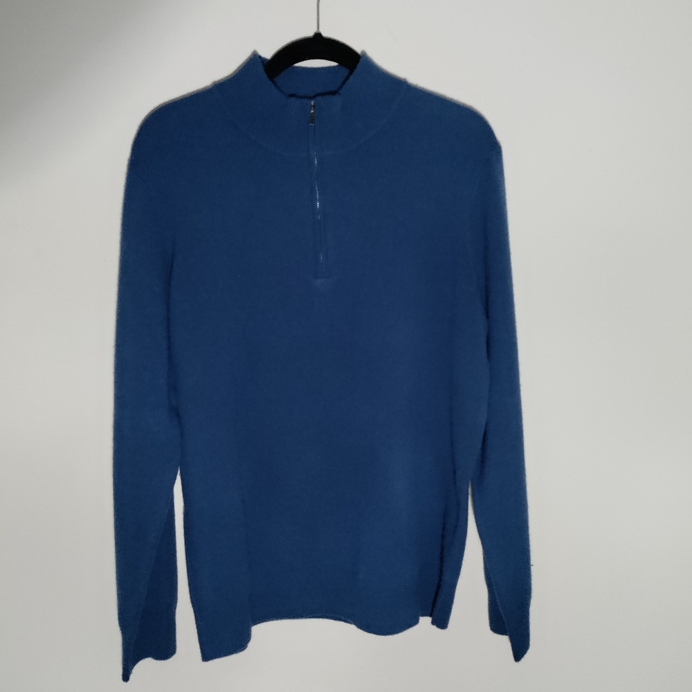 State Cashmere 100% Cashmere Men's Quarter-zip Blue Sweater